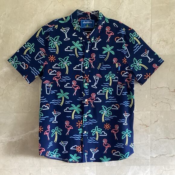 CHUBBIES Button Down Short Sleeve Men’s XXL Friday Neon Lights Blue, Preppy Fun - Picture 2 of 7